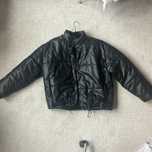 Rails Black Faux Leather Puffer Jacket, size Large